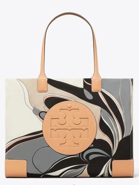 Tory Burch Printed Tote with Tan Logo Accent